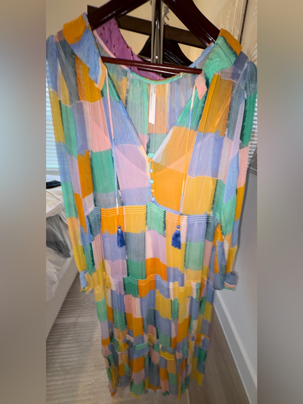 Anthropologie Marais Long Sleeve Maxi Ruffle Tiered Dress with Slip Sz Medium